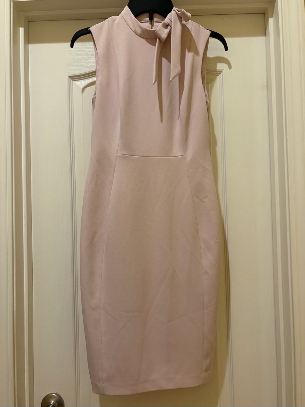 Calvin Klein Sleeveless Tie-Neck Sheath Dress in Light Blush
